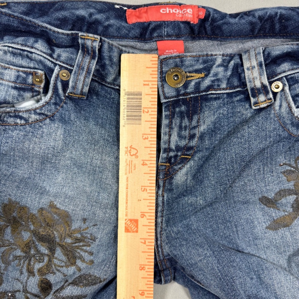 Choice Calvin Klein Floral Graphic Bootcut Jeans Rhinestone Sz 30 Y2K Indie - Picture 6 of 11